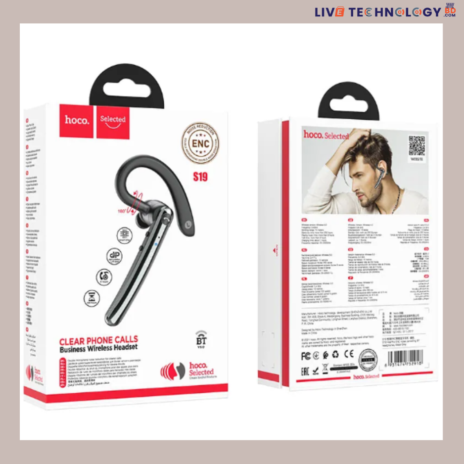 HOCO S19 ENC Noise Reduction Bluetooth Single Earphone